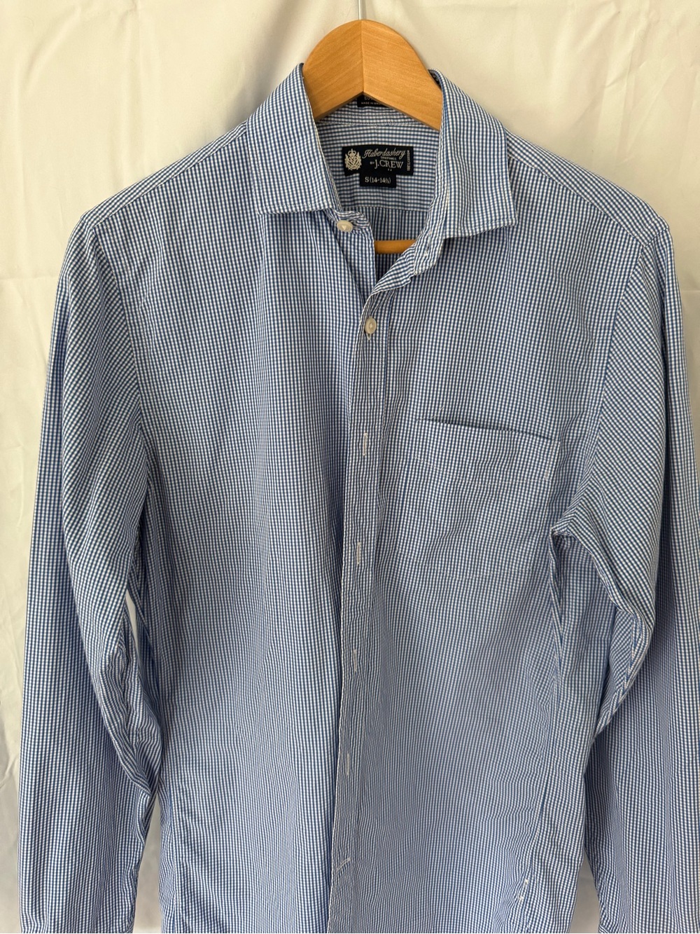 J.Crew Haberdashery 80s 2 ply Blue Gingham Dress Shirt Small 14-14½